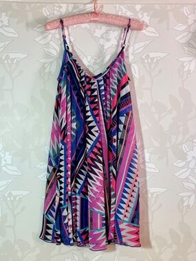 Express Multi Color Spaghetti Strap Trapeze Dress XS